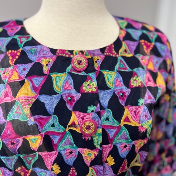 Vintage Loris Azzaro Graphic Print Dress Sz S - Picture 2 of 15